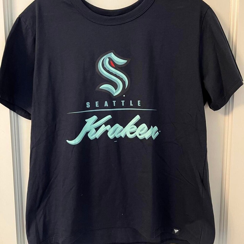Navy blue Seattle Kraken NHL T-shirt with light blue logo #NHL #hockey